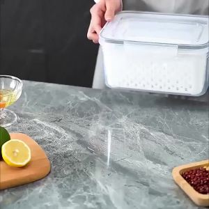 2pcs Fruit Storage Containers with Drain Basket 2-Layer Sealed Preservation Box Plastic Fruit Vegetable Drainage Storage Box