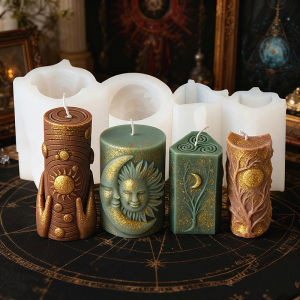 Khuôn Làm Nến Silicon Họa Tiết Mặt Trời Mặt Trăng 3D Khuôn Trụ Cột Cung Hoàng Đạo Dụng Cụ Làm Nến Nhựa Epoxy Thạch Cao Thơm Tự Làm Trang Trí Nhà Cửa