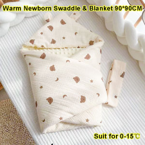 Warm Thicken Cotton Newborn Swaddle Wrapped Hooded Sleeping Bag Soft Breathable Square Blanket 90CM