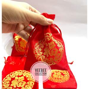 Pouch Serut Fu motif Chinese 10x13 13x18cm/ Pouch sovenir/Pouch serut imlek tingjing lamaran engagement