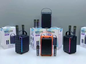 QIXI SK-2070 2 in 1 Speaker & KTV Deep Bass Wireless Bluetooth with Flashing Colorful Lights & Dual Wireless Microphone