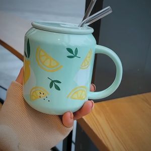 Cốc Sứ Có Ống Hút Phong Cách Trái Cây Dễ Thương 400ML - Bình Nước Cho Bé Hàn Quốc Cute