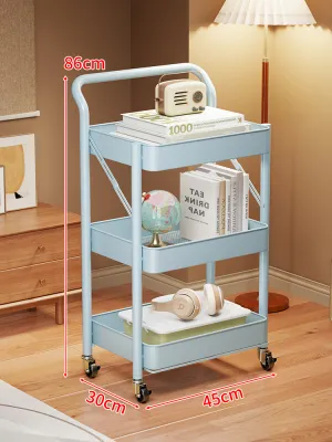 Ljxz | Foldable Small Cart Bedroom Bookshelf Multi-layer Storage Rack Kitchen Mobile Home Use Organizer Nordic Style Special Shape Shelf