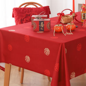 Chinese Red Wedding Engagement Tablecloth Celebration Tea Table Cover round Square Tablecloth for New Year Birthday Occasions