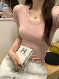 Pink Slim Fit Short Sleeve T-Shirt round Neck Simple Casual Style Womens Spring Summer New Arrival High End Sensation Inner Wear Top