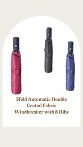 Stylish Leather Coated Automatic Umbrella with 3fold Design – Perfect for Sunny or Rainy Days Compact and Portable