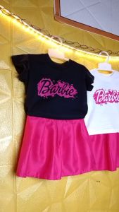 Setelan Kaos Barbie Rok Mini Anak Perempuan 1-6 Tahun Baju Anak Motif Barbie Viral