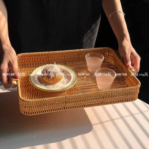 Japanese Style Living Room Tray Tea Tray Bread Tray Wicker Weaving Desktop Storage Basket Wedding Display Plate Fruit Basket