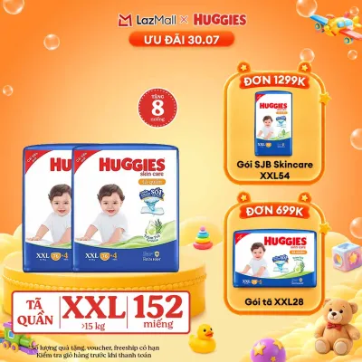 [CHỈ 21-7 GIẢM THÊM 90K] Combo 2 Gói Tã/bỉm quần HUGGIES SKINCARE MEGA JUMBO size XXL76+4 miếng