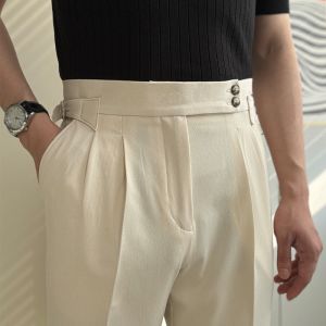 High Waist Straight Leg Mens Casual Pants Paris Button Commuter Business Naples Leisure Long Trousers Spring Summer