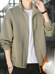 ROMON | แจ็คเก็ตผู้ชาย LOMONT เสื้อคลุมกันลมแบบหนาป้องกันลม ปกตั้ง แขนยาว ทรงหลวม แจ็คเก็ตแบบสั้น ขนแกะ ฤดูใบไม้ร่วง/ฤดูหนาว