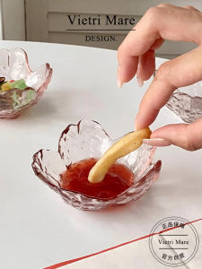 Japanese Style Glass Sauce Dish Cherry Blossom Pattern Snack Seasoning Plate Simple Design Hammered Texture Small Diningware
