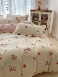 Bộ đồ giường bốn món cotton twill dày mùa thu đông bộ ba món cho ký túc xá sinh viên vỏ chăn bông giặt hoạt hình ga trải giường