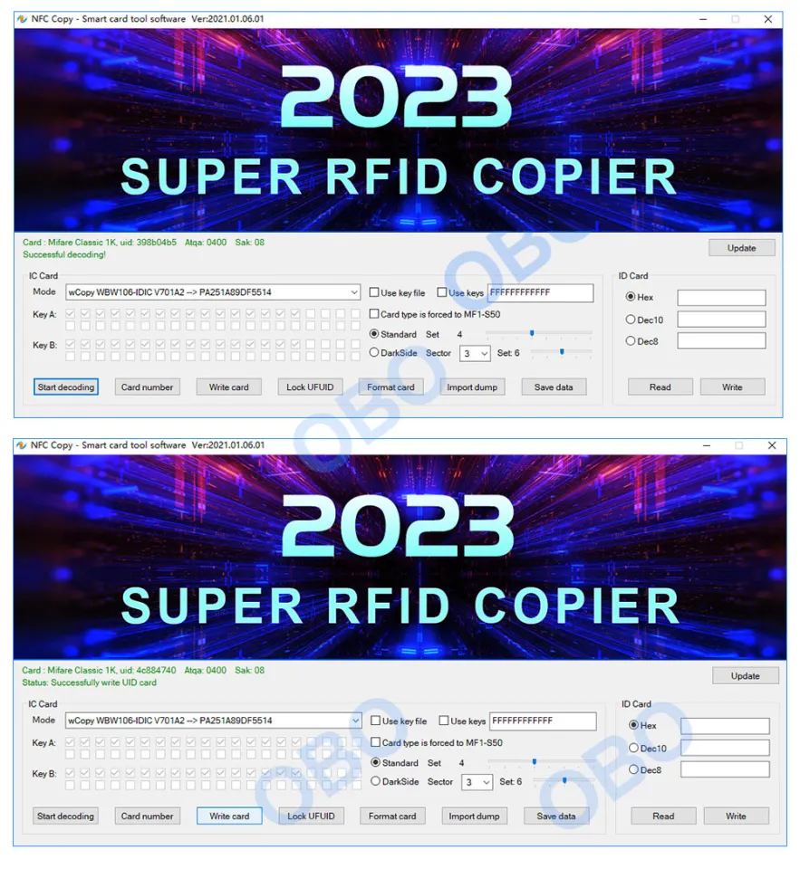 Lot De 8 Badges RFID 13.56MHz (Key Fobs) UID - Couleurs Rouge/bleu - Pour Systèmes D'accès