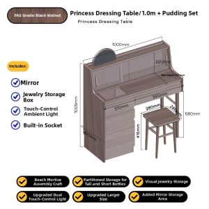 HOUYE | Princess Style Storage Vanity Table Solid Cherry Wood