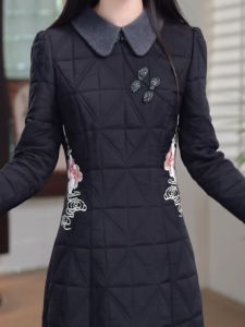 Warm Reheating Cotton Slimming New Chinese Style Qipao Dress Long Sleeve Elegant Autumn Winter Fashion A-Line Skirt Qipao Gown