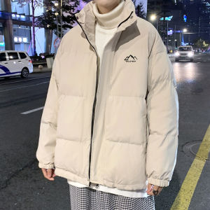 Mens Thickened Short down Jacket Stand Collar Warm Winter Coat Japanese Style Printed Casual Urban Fashion Polyester Fabric