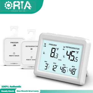 Digital Wireless Fridge and Freezer Thermometer with 2 Channels & Temperature Alarm ℃/℉ Switchable Max/Min Record for Home and Restaurants