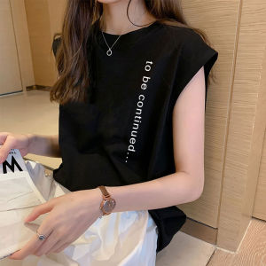 Fashionable Letter Print Sleeveless Vest Womens T-Shirt Inner Wear Design Summer New Arrival Korean Style plus Size Cotton Blend