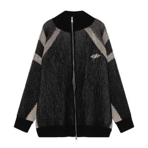 Retro American Design High Neck Knitted Sweater Mens Autumn Winter Couples Striped Open Cardigan Loose Fit Casual Style