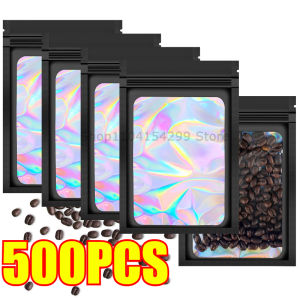 500Pcs Holographic Ziplock Bags Plastic Laser Iridescent Zip Bags for Manicure Eyelash Display Earrings Ring Jewelry Storage Bag