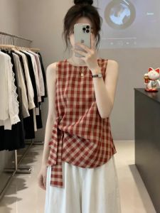 Sleeveless Slimming Tie Waist Crop Backless Shirt
