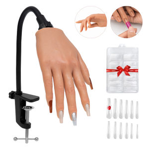 Flexible Mannequin Hand with Nail Tips - Silicone Nail Practice Hand for Acrylic Gel Art Training Beginner Kit