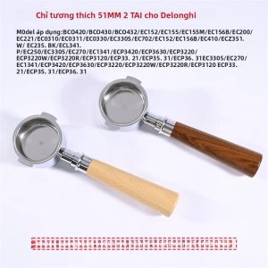 Portafilter Không Đáy Bằng Thép Không Gỉ 51mm Cho Delonghi EC200/EC221/ECP33.21/ECO310 Với 2 Cốc Giỏ Cà Phê Portafilter