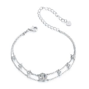 BAMOER สร้อยข้อมืออัญมณีฮาโลเจนแบบสองชั้นโซ่ดาวลิงค์สำหรับผู้หญิงหมั้น925เงินสเตอร์ลิงเครื่องประดับ MSB013ของขวัญ