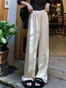 White Wide Leg Pants Womens Summer Thin Acetate Spring Autumn New Straight Tube Pants Draping New Chinese Style Satin Pants