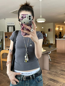 Slim Fit Short Sleeve round Neck T-Shirt Women Summer Inner Wear Base Shirt Short Length Pure Color Street Style Cotton Blend