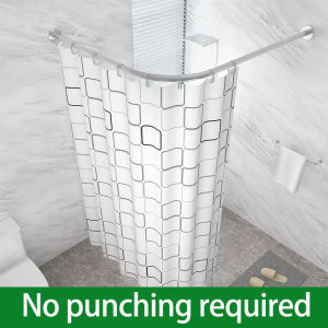 Punch-Free Shower Curtain Pole Arc L-Shaped Stainless Steel Retractable Rail Rod White/black Telescopic Rod