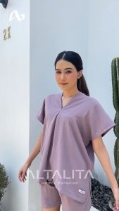 Altalita - Baju Tidur One Set Jumbo Setelan Wanita Cringkle Celana Pendek Kekinian Terbaru