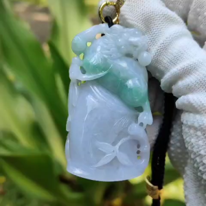 Dual Tone Bamboo with Kirin Natural Type A Jadeite Pendant with Gemstone report from NGI weighs at 253.32 grams 60.70 * 33.75 * 12.81 mm Translucent light lavender with light green patches pendant for your collections (pendant149)