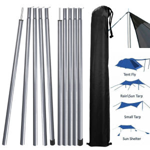 Set of 2 Tent Poles Adjustable Tarp Poles 2m/1.9m Steel Rods for Tarp Canopy Camping Sun Shelter Support Stand Pole Tent Accesso