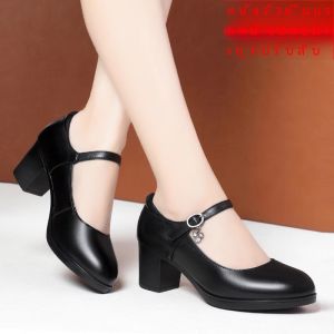 Belle Mare รองเท้าส้นสูงสบายจริง หนัง ผู้หญิง รองเท้าเต้นรําแสดงรองเท้า นุ่ม รองเท้าเดี่ยววัยกลางคนด้านล่าง