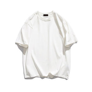 Tao Qi Blue Special Davidtao American Print Pure Cotton Short-Sleeved T-shirt Mens and Womens Vintage Hong Kong Style Street Summer Fashion