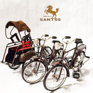 paket hemat miniatur becak jawa dan 2 sepeda onthel cowok cewek