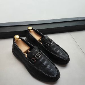 sepatu slip on pria import casual motif kulit buaya kerja kantor sp352