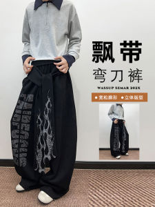 กางเกงขายาวทรงหลวมสไตล์อเมริกันสำหรับผู้ชาย กางเกงขายาวทรงตรง ทรงหลวม ดีไซน์พิมพ์ลาย เหมาะกับการสวมใส่ในชีวิตประจำวัน