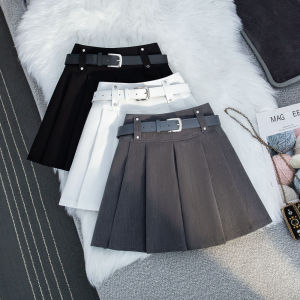 Gray Pleated Mini Skirt Womens Spring Autumn 2025 New Suit Skirt Small Size High Waist Slim A-Line Half-length Skirt