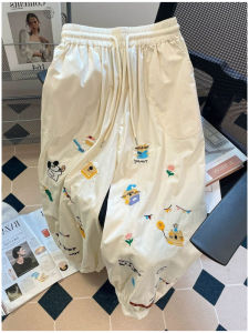Quần Ống Đứng Thường Ngày Cỡ Lớn Thêu Hoạt Hình Hàn Quốc Cho Nam Mùa Hè Quần Áo Công Sở Rộng Rãi Thoải Mái