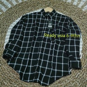 Kemeja Flanel Anak Hitam Garis Putih Bestseller