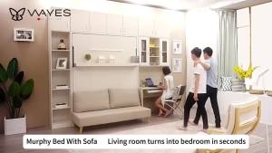 Custom Build-in Fold Hidden Murphy Wall Bed Sofa Murphy Bed with Top and Beside Cabinets