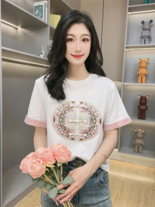 Elegant Short Sleeve T-Shirt for Women Summer New Style Small Size Versatile Design Chinese Embroidery Button up Top Trendy
