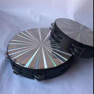 8/10 Inch Wooden Radiant Tambourine Handbell Hand Drum with Double Row Jingles Reflective Drum Head