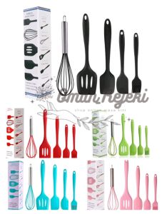 Omah Rejeki Spatula Silicone 5 in 1 - Alat Dapur Serbaguna dengan 5 Fungsi dalam Satu Produk - Warna Hitam Merah Hijau Biru dan Pink
