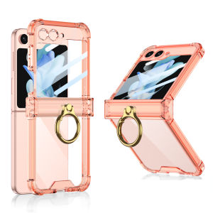 Transparent Shock-proof Silicone Soft Case for Samsung Galaxy Z Flip5 ZFlip5 5G Cases ZFlip5 Case All-included Hinge Protective Holder Cover For Z Flip3 Flip4 Flip5 Case With Ring Holder For Samsung Z Flip5 Flip 5 ZFlip5 Case