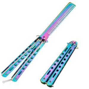 Butterfly knife combfoldable combstainless steel beard brushsalon hair styling tool.ChristmasHalloween and Thanksgiving gift