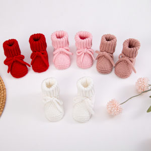 1Pair Newborn Knitted Baby Knee-Length Socks 0-12M Bows Princess Girls Stockings Autumn Winter Handmade Ankle Sock Infant Ch